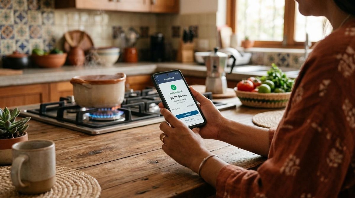 Persona pagando gas natural con app de Mercado Pago