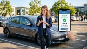 Persona pagando la tenencia vehicular a través de la aplicación de Mercado Pago en su dispositivo móvil.