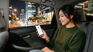 Persona viajando en Uber abonando con Mercado Pago