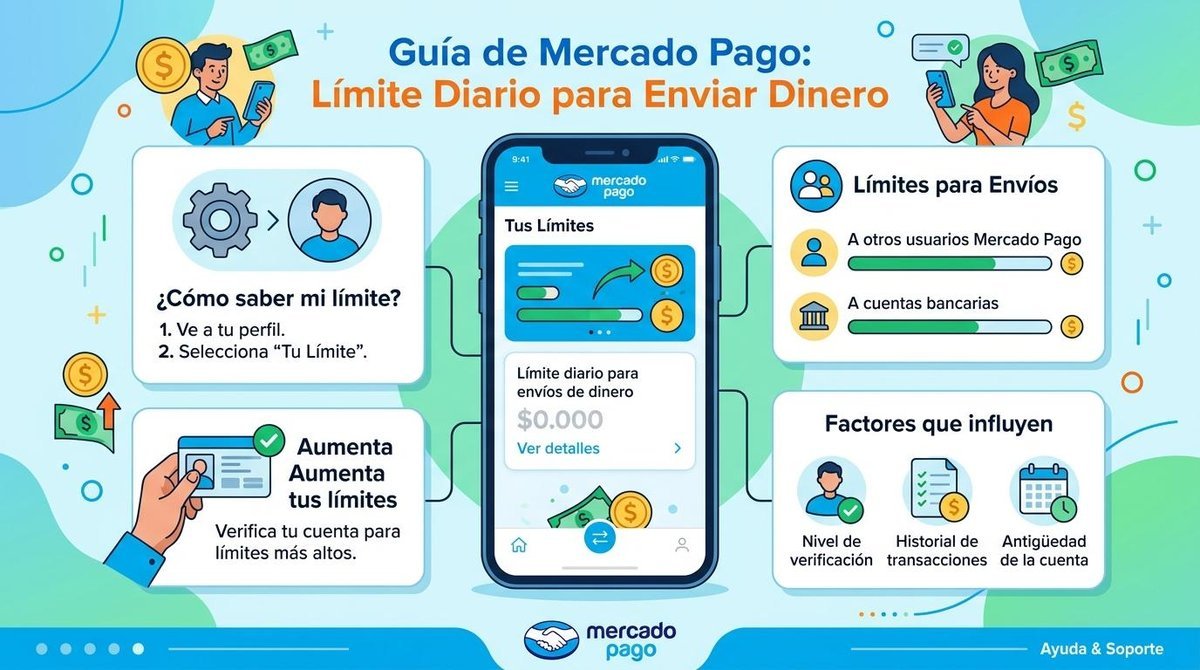 Guía visual sobre cuánto es el límite diario para enviar dinero en Mercado Pago