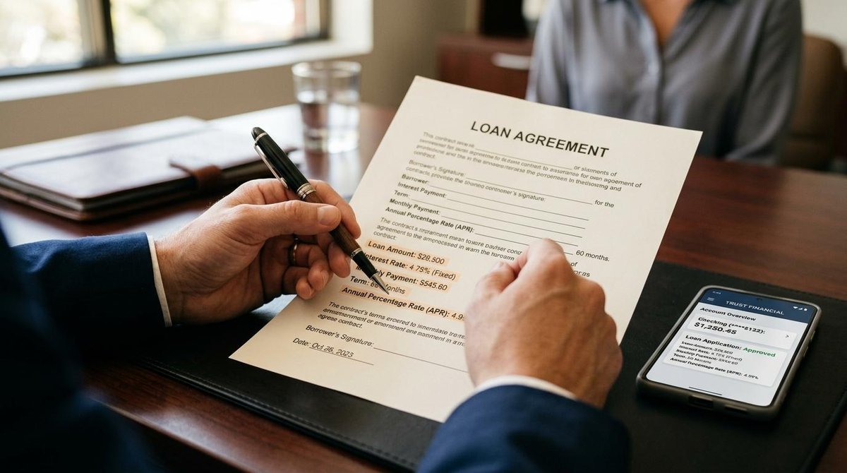 Tasas de interés en préstamos personales: qué considerar antes de firmar un contrato 2 Persona que evalúa el contrato de un préstamo.