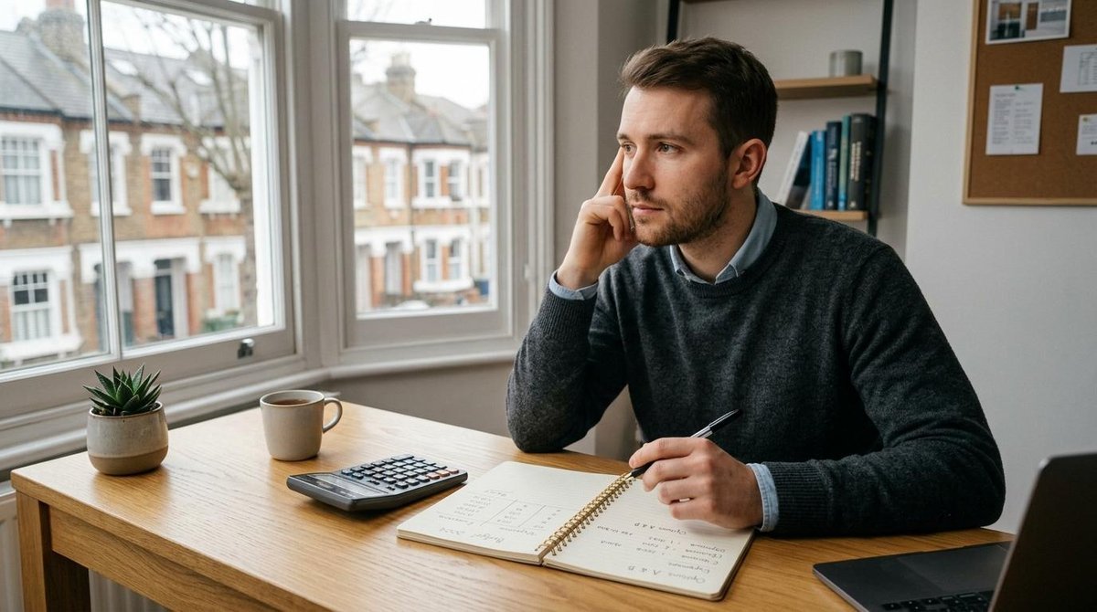 Hombre que toma una decisión financiera.